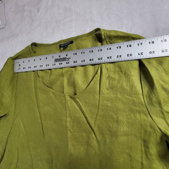 For Cynthia Petite Women Asymmetrical Button Linen Tunic Top 1X Green Artsy NWOT - Picture 6 of 8